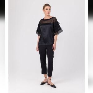 Helen Galwas NWT Donna Silk Blouse Sheer Black Women's Blouse Sz Large